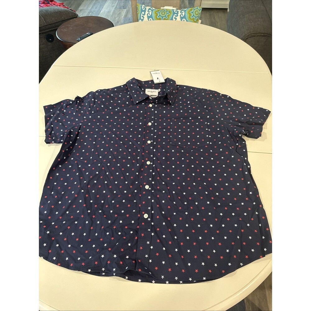 Goodfellow button down Blue With Red And White Stars Front Pocket shirt XXL